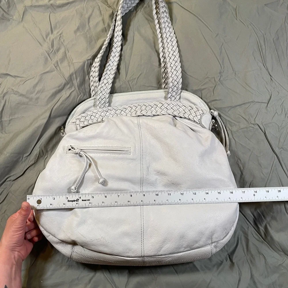 Sorial New York Light Grey Pebbled Leather Braided Strap Hobo Shoulder Bag Boho